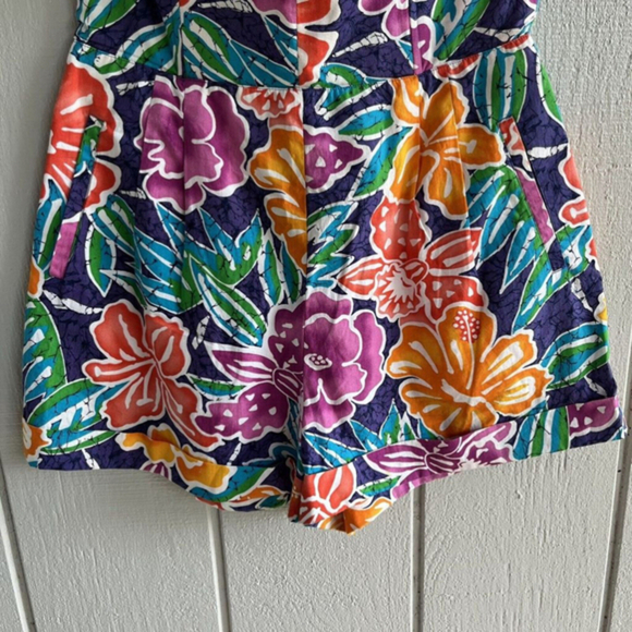 Liz Sport Vintage 1980s Hawaiian Floral Print Strapless Cotton Romper‎ Size 12 - Picture 5 of 12